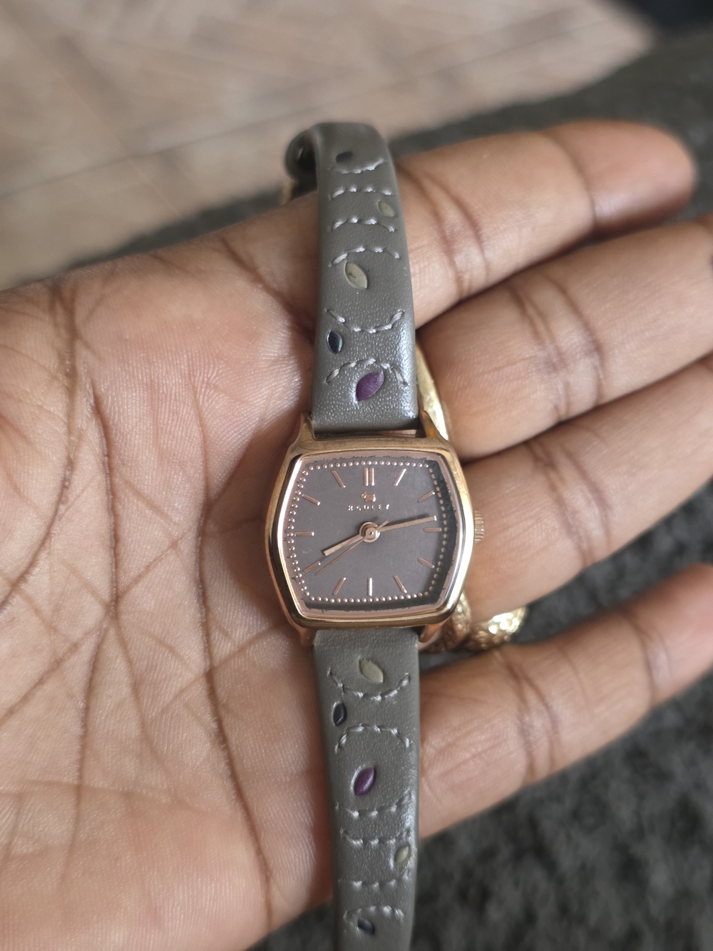 Women's Gray Leather Strap Watch with Rose Gold Case